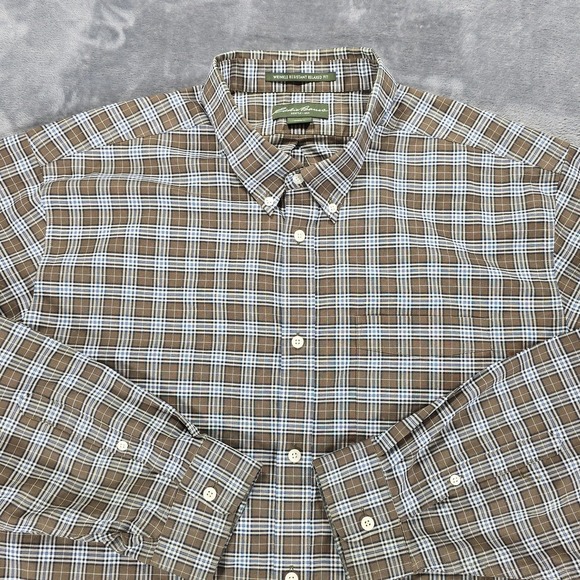 Eddie Bauer Button Shirt Mens 2XL Brown Plaid Relaxed Wrinkle Resistant Casual - Picture 6 of 9